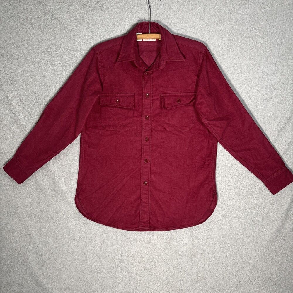 Vintage LL Bean Chamois Cloth Shirt Mens Size 15 Regular Maroon Flannel Outdoors